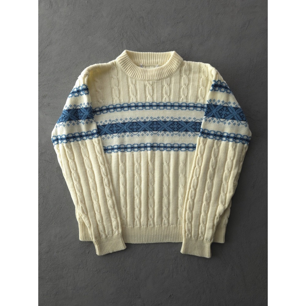 Vintage 70s 80s Acrylic Cable Knit Crewneck Sweater Snowflake Ski Men's M